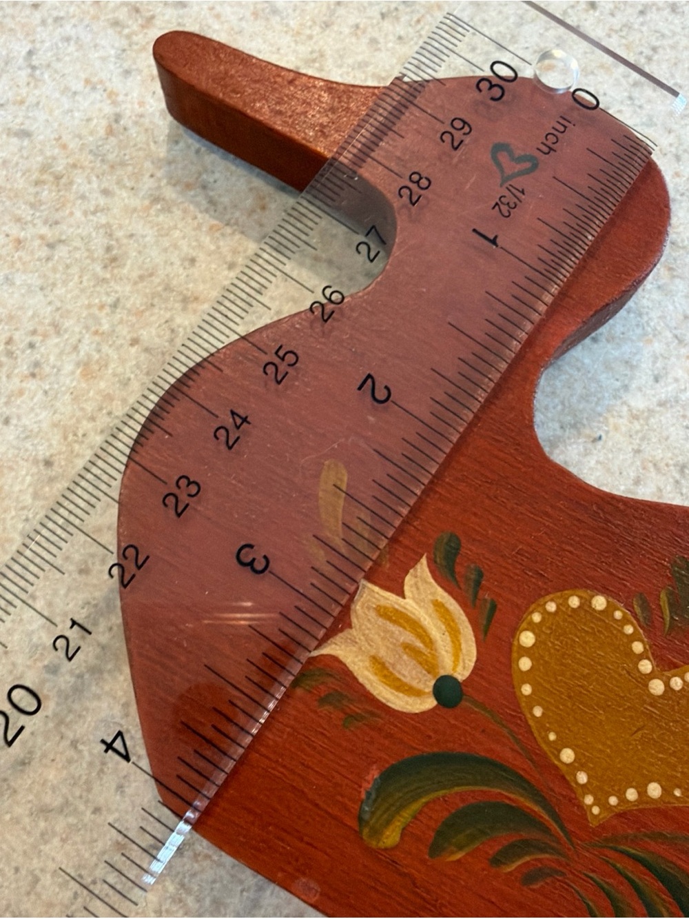 Folk Art Red Wooden Duck Wall Decor with Heart Floral Motif - Picture 15 of 16